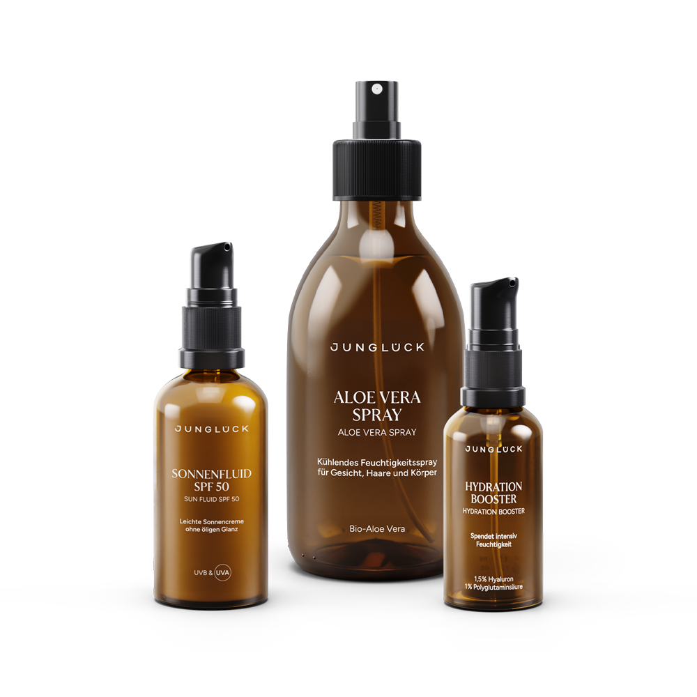 Il set "Runners Highdration Trio" contiene uno spray solare SPF 50, un " Aloe Vera Spray " e un " Booster idratante " in